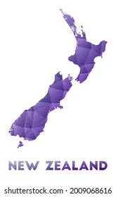 Map of New Zealand. Low poly illustration of the country in a purple geometric design. Polygonal vector representation.