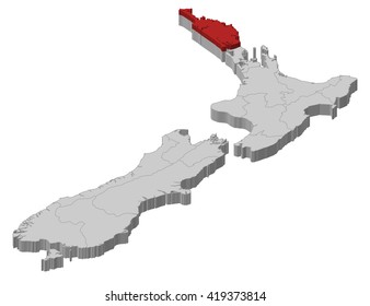 Map - New Zealand, Northland - 3D-Illustration