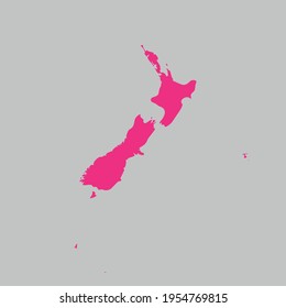 Map of New Zealand pink highlighted with neighbor countries