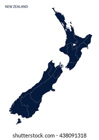 Map of New Zealand with regions.