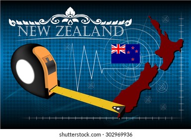 Map of New zealand with ruler, vector.