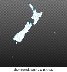 Map of New Zealand. Vector illustration on transparent background. Items are placed on separate layers and editable. Vector illustration eps 10.