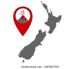 Map of New Zealand with volcano locator