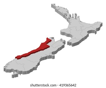 Map - New Zealand, West Coast - 3D-Illustration