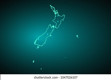 Map of New Zealand. Wire frame 3D mesh polygonal network line, design sphere, dot and structure. communications map of New Zealand. Vector Illustration EPS10.