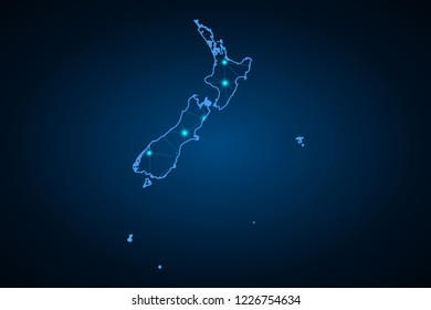 Map of New Zealand. Wire frame 3D mesh polygonal network line, design sphere, dot and structure. communications map of New Zealand. Vector Illustration EPS10.