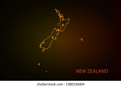 Map of New Zealand. Wire frame 3D mesh polygonal network line, design sphere, dot and structure. communications map of New Zealand. Vector Illustration EPS10. - Vector - Vector