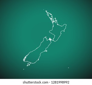 Map Of New Zealand,Green Map On Dark Background. Vector Illustration Eps 10.