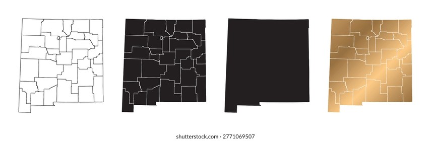 Map of NewMexico, United States, with black and gold lines.