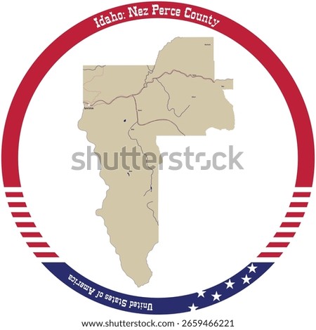 Map of Nez Perce County in Idaho, USA arranged in a circle.