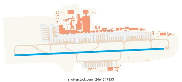 Map of Ngurah Rai International Airport (Indonesia). IATA-code: DPS. Airport diagram with runways, taxiways, apron, parking areas and buildings. Map Data from OpenStreetMap.