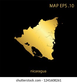 Map of nicaragua abstract corlor Gold on Black background frame vector illustration eps 10.