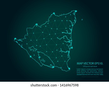 Map of nicaragua - Abstract mash line and point scales on dark gradient background. Wire Frame 3D mesh polygonal network line, design sphere, dot and structure. Vector illustration eps 10.