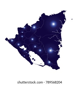 Map of Nicaragua - Blue Geometric Rumpled Triangular , Vector map-Nicaragua country, Polygonal Design For Your . Vector illustration eps 10.