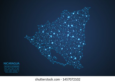 A map of Nicaragua consisting of 3D triangles, lines, points, and connections. Vector illustration of the EPS 10.