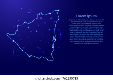 Map Nicaragua from the contours network blue, luminous space stars for banner, poster, greeting card, of vector illustration