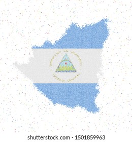 Map of Nicaragua in a mosaic style with the flag of Nicaragua. Vector illustration.