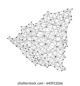 Map of Nicaragua from polygonal black lines and dots of vector illustration
