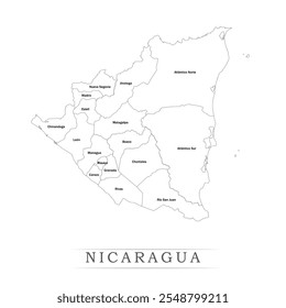 Karte von Nicaragua mit Vertretung der Verwaltungseinheiten