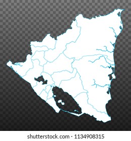 Map of Nicaragua. Vector illustration on transparent background. Items are placed on separate layers and editable. Vector illustration eps 10.