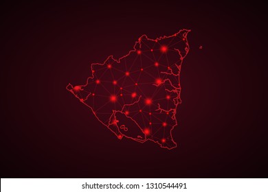 Map of Nicaragua. Wire frame 3D mesh polygonal network line, design sphere, dot and structure. communications map of Nicaragua. Vector Illustration EPS10. - Vector