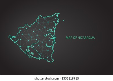 Map of Nicaragua. Wire frame 3D mesh polygonal network line, design sphere, dot and structure. communications map of Nicaragua. Vector Illustration EPS10. - Vector
