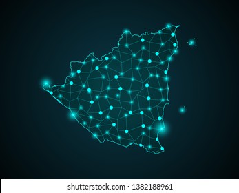 Map of Nicaragua. Wire frame 3D mesh polygonal network line, design sphere, dot and structure. communications map of Nicaragua. Vector Illustration EPS10. - Vector - Vector