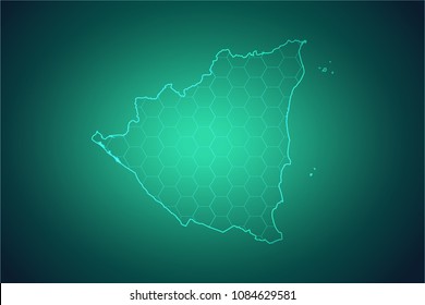Map of Nicaragua-Wire frame 3D mesh polygonal network line, design sphere, dot and structure. Vector illustration eps 10.
