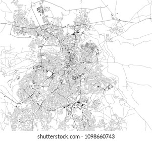 Map of Nicosia and Strovolos, satellite view, city, Cyprus. Turkish part and Greek part of the urban area