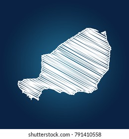 Map of Niger, Drawing map on blackboard of Niger. drawn on chalkboard with scribbled map of Niger can be use for education. vector illustration.