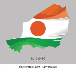 Map Of Niger With Flag As Texture Isolated On Grey Background. Vector Illustration
