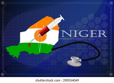Map of Niger with Stethoscope and syringe.