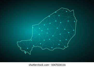 Map of Niger. Wire frame 3D mesh polygonal network line, design sphere, dot and structure. communications map of Niger. Vector Illustration EPS10.
