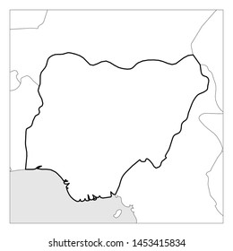 Map of Nigeria black thick outline highlighted with neighbor countries.