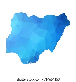 Map of Nigeria - Blue Geometric Rumpled Triangular , Polygonal Design For Your . Vector illustration eps 10.