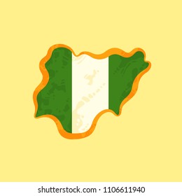 Map of Nigeria colored with Nigerian flag and marked with golden line in grunge vintage style.