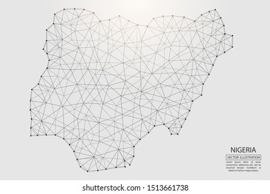 A map of Nigeria consisting of 3D triangles, lines, points, and connections. Vector illustration of the EPS 10.