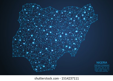 A map of Nigeria consisting of 3D triangles, lines, points, and connections. Vector illustration of the EPS 10.
