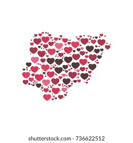 map of nigeria filled with hearts of different sizes and colors