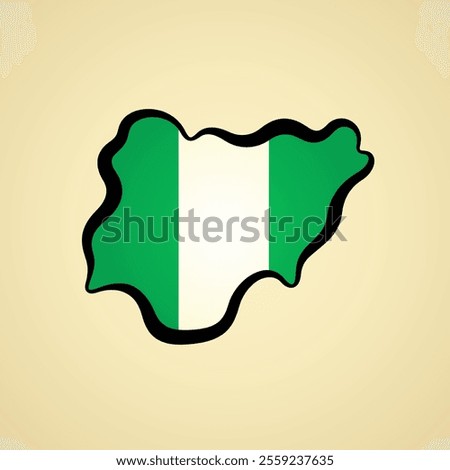 Map of Nigeria with flag and black outline.