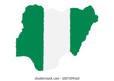 Map of Nigeria with Flag. Hand Painted with Brush. Vector Illustration.