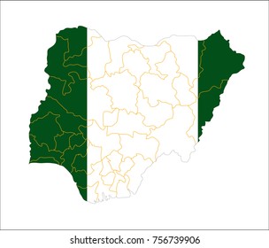 Map Of Nigeria With Flag Isolated On White Background.