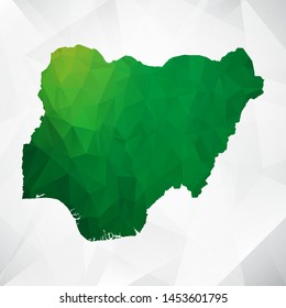 Map of Nigeria - Green Geometric Rumpled Triangular , Polygonal Design For Your . Vector illustration eps 10.