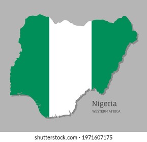 Map of Nigeria with national flag. Highly detailed map of Western Africa country with territory borders. Political or geographical design vector illustration on gray background