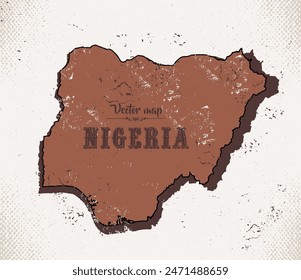 Map of Nigeria in the old style, brown graphics in retro western style.