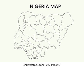 Map of Nigeria, Outline Map Nigeria vector Illustration, Map of Nigeria with an outline. Nigeria map.