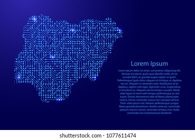 Map Nigeria from printed board, chip and radio component with blue star space on the contour for banner, poster, greeting card, of vector illustration.
