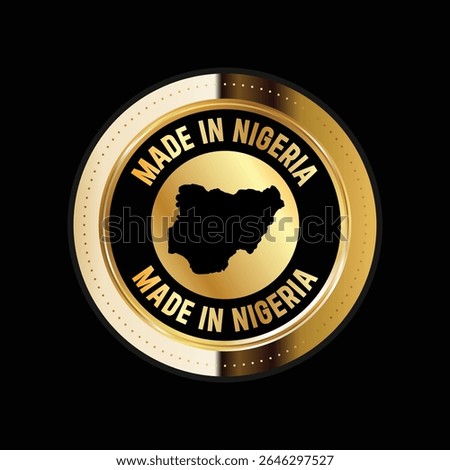 Map of Nigeria. Vector illustration. Logo, Icon, and Symbol. Nigeria map gold seal. 