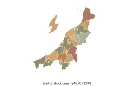 Map of Niigata for education,Travel worldwide, earth geography website layouts, background,study geography,work in graphics.Suitable for those interested in using illustrations Provinces in Japan