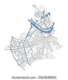 Map of Nijmegen, Netherlands. Detailed city vector map, metropolitan area. Streetmap with roads.